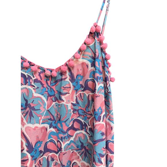 Simply Southern Tropical FLowers Maxi Dress XL Pom Poms - Picture 4 of 6